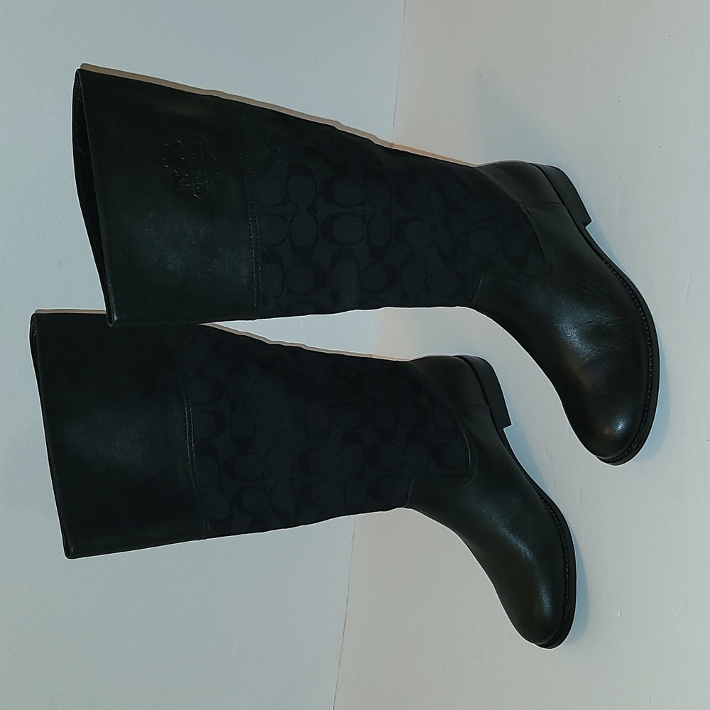 Coach black signature leather chrissi riding pull on boots size 10